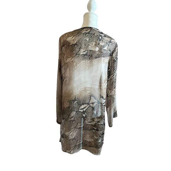 AKARU Dubai Beaded Accent Tunic Shirt Long Sleeve Loose top Sz L Cream Brown - Picture 2 of 9